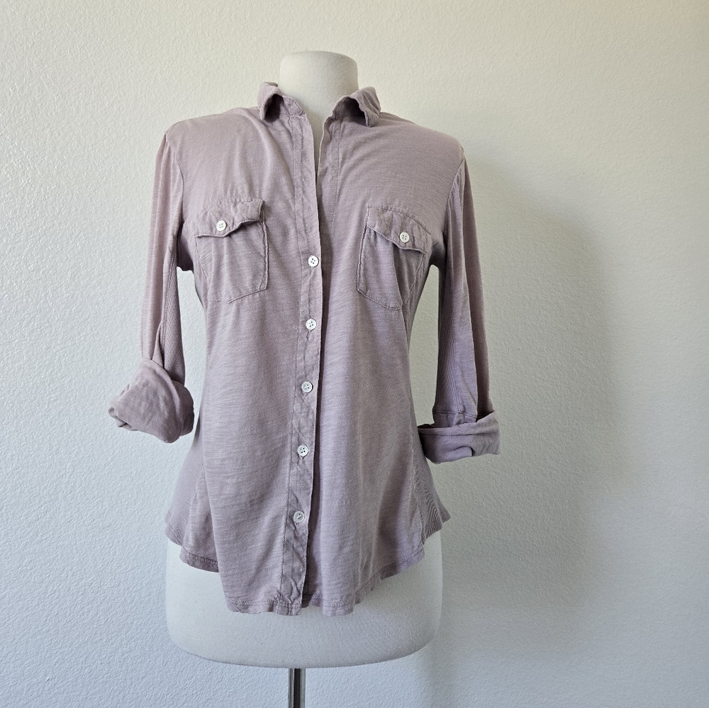 James Perse Pale Pink Slub Side Panel Button Camp Shirt  Size 4 or XL - Picture 2 of 15